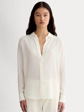 Everlane Cream Button-Down Silk Shirt